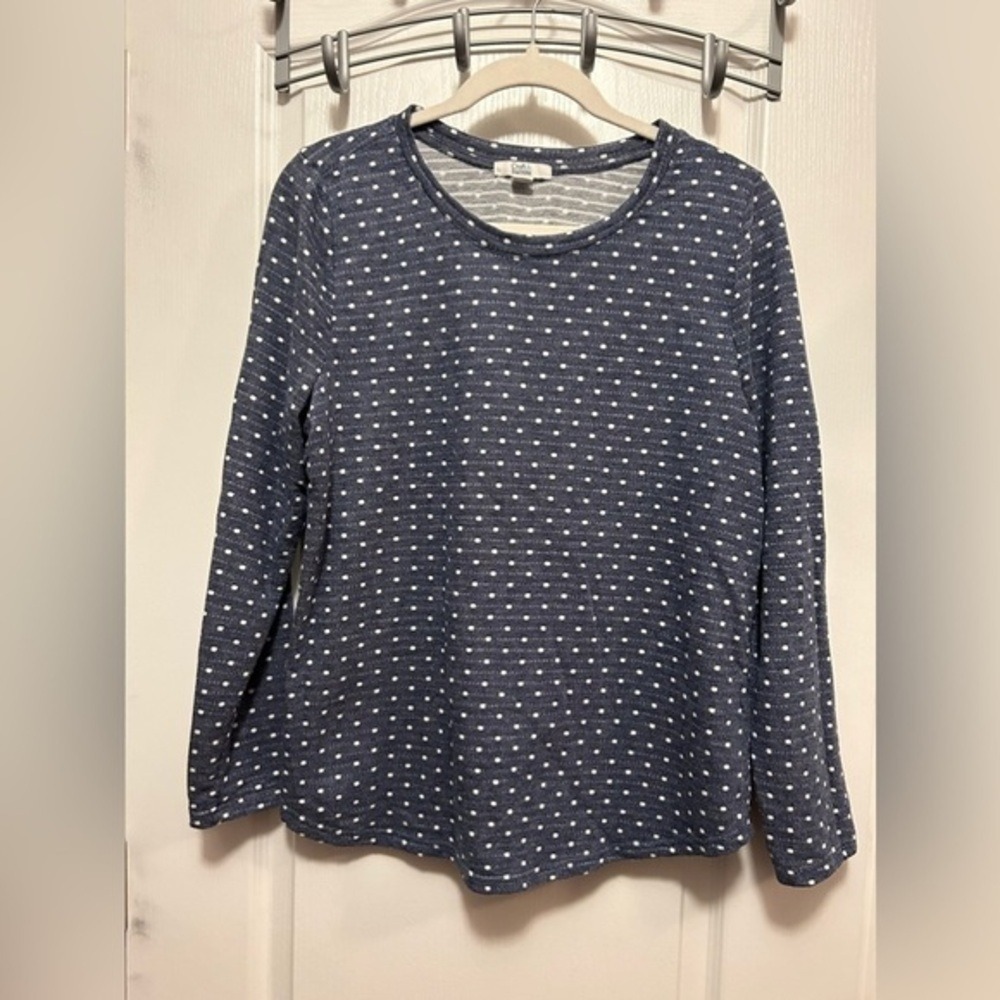Croft & Barrow Top Womens PXL Blue White Polka Dot Long Sleeve Knit Sweater